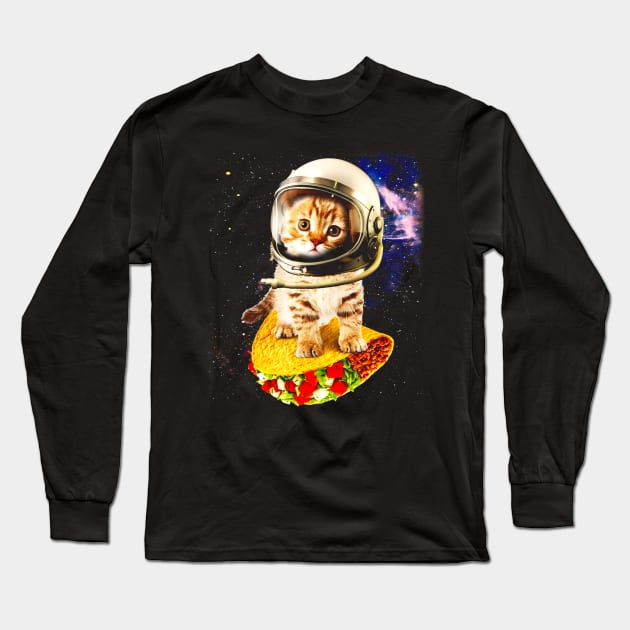 Space Cat Riding Tacos Long Sleeve T-Shirt by CovidStore